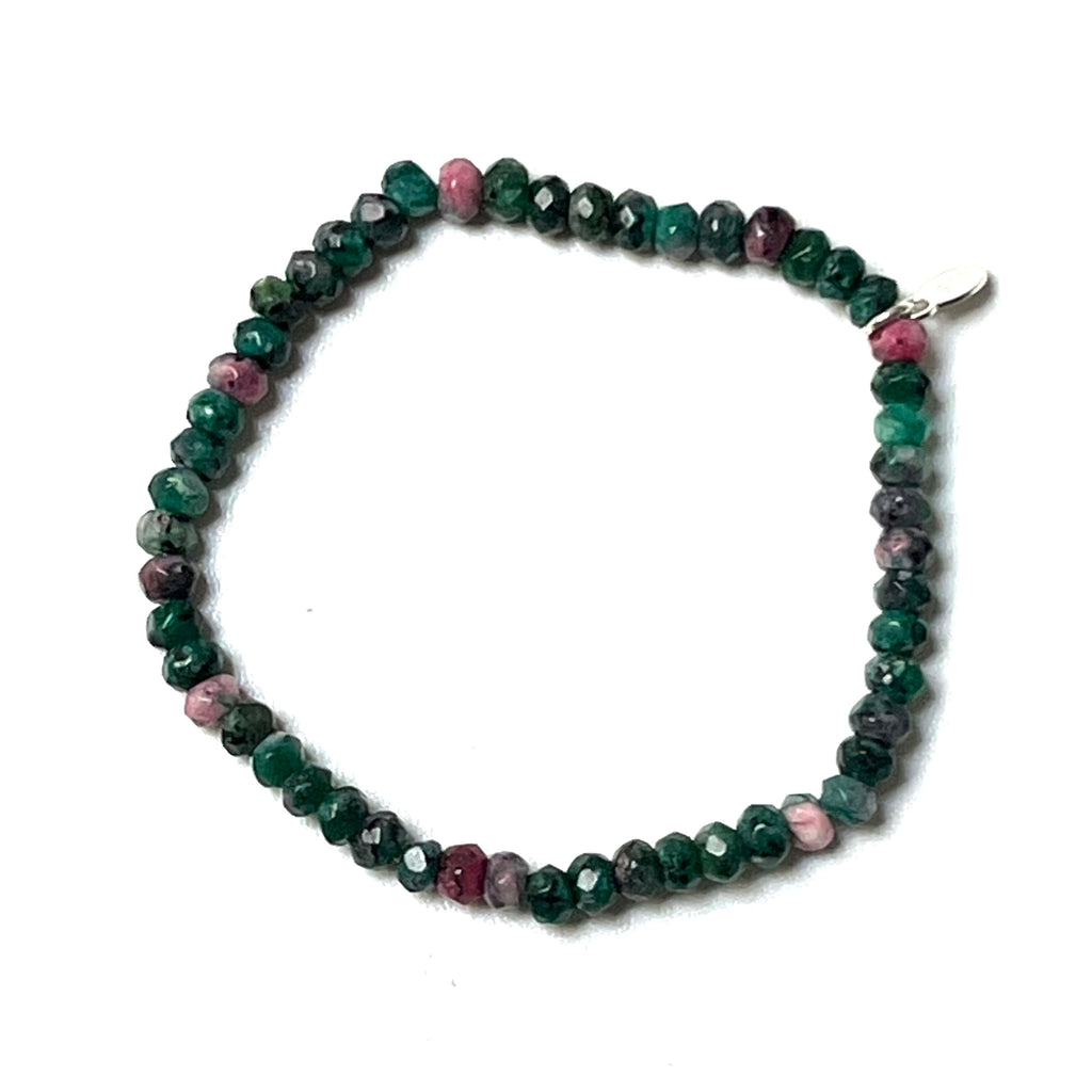 Lucky Stone armbånd - Jade lysegrøn/pink facetteret